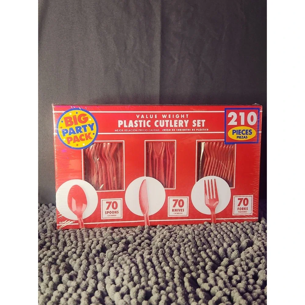 amscan Red Cutlery Set-Value Pack~210 Piece~Big Party‎ Pack~NEW